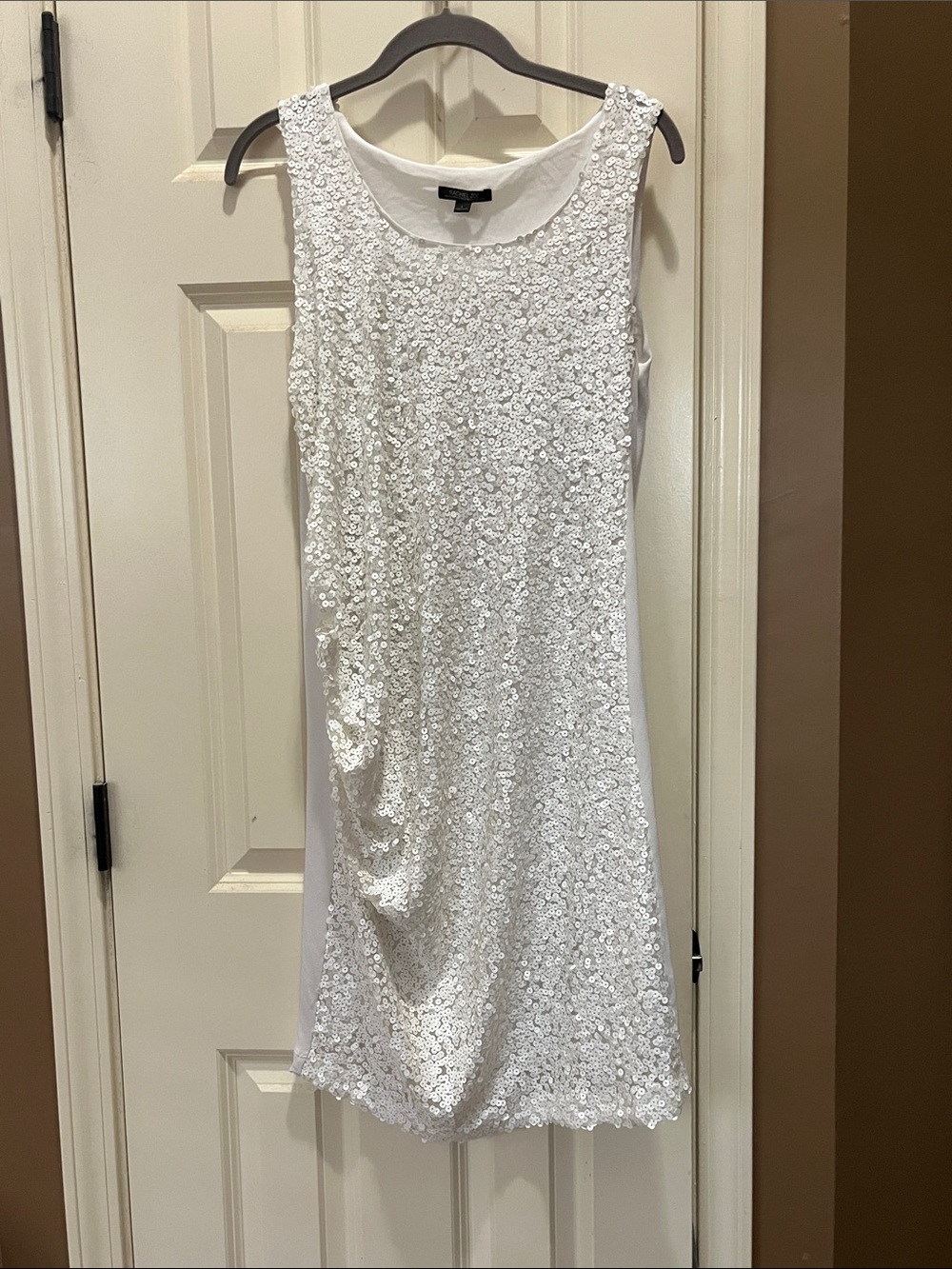 Rachel Zoe White Sequin Sleeveless Midi Dress